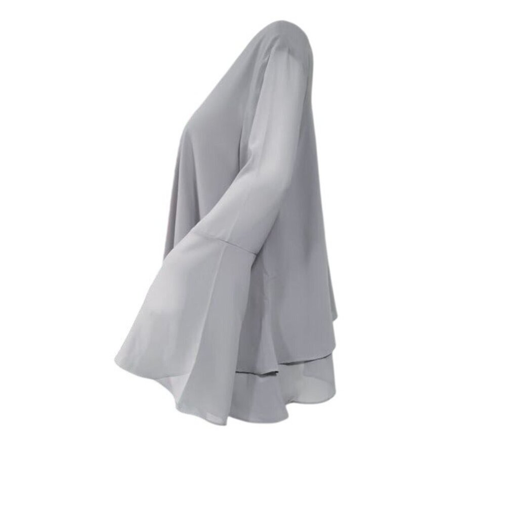 NWT Aryeh Whimsy Artsey Boho Oversized Tiered Bell Sleeve Blouse Gray Womens L - Picture 2 of 12